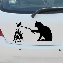 Cat avec souris - autocollant vinyle 3D